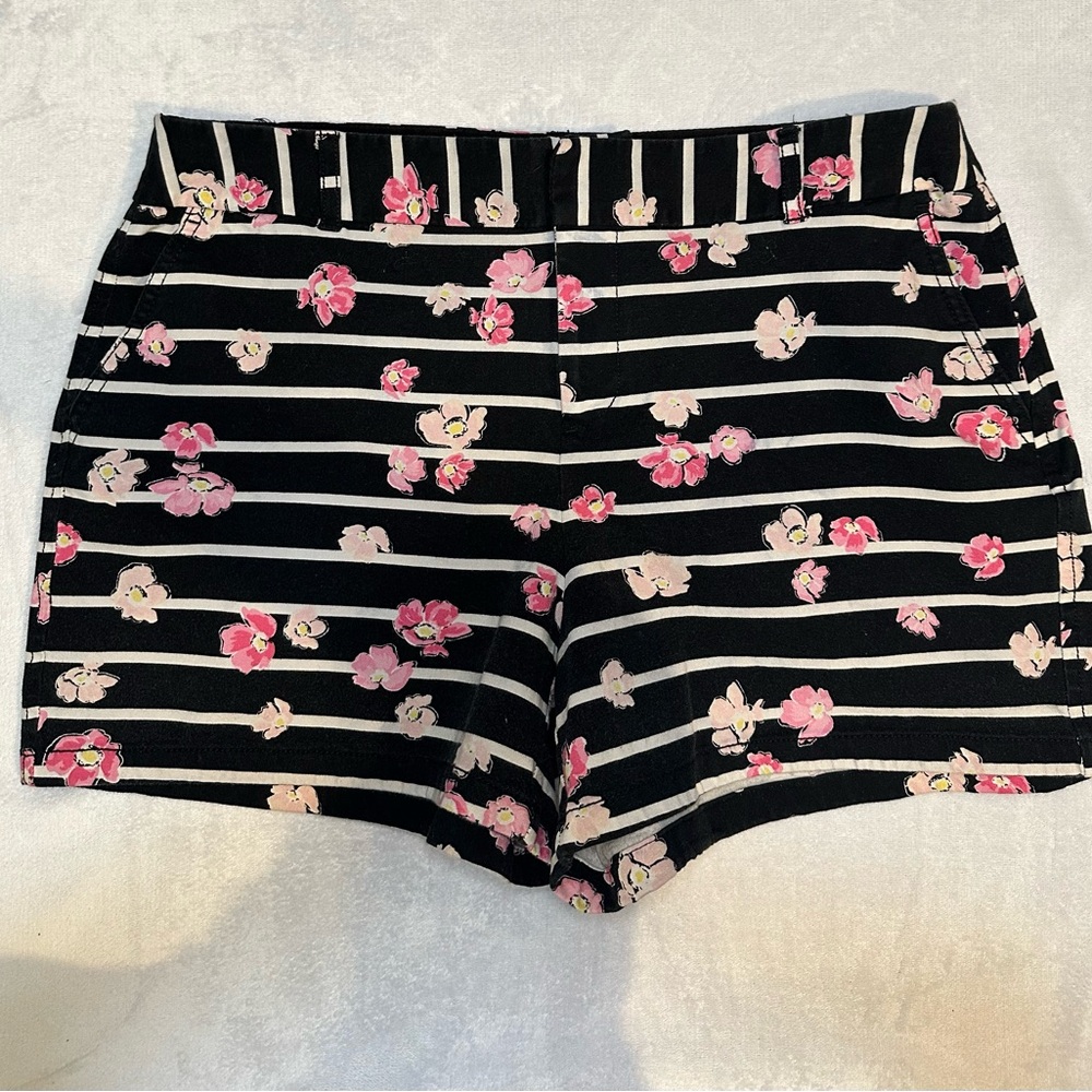 Elle Black and Pink Floral Striped High Waist Shorts